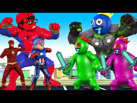 Avengers Team NickHulk Spider Man vs Team Zombie Rainbow Friends Saves City - Scary Teacher 3D Fun