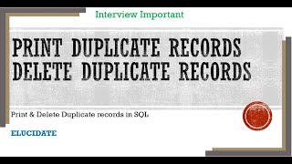 Download the video "Delete and Print Duplicate Records in SQL. Delete Duplicate records from SQL Table using Row Number."