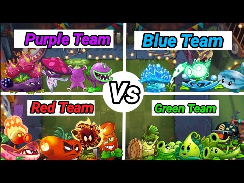 PvZ2 Battlez | 4 Team Purple x Blue x Red x Green Battlez - Who Will Win? - Team Plant Vs Team Plant