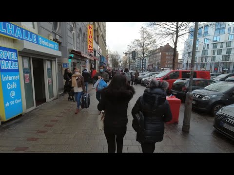Relaxing Walking tour with Original City Sounds in Germany Hamburg - Steindamm - Winter 🇩🇪 2022 - 4K