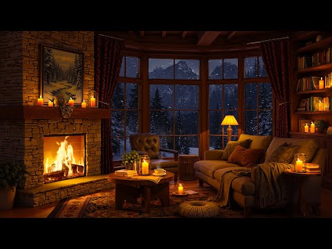 Cozy Winter Reading Nook Ambience ❄️ Smooth Jazz with Fireplace Sounds & White Noise for Relaxation