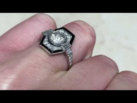 Old European Cut Diamond and Geometric Black Onyx Halo Engagement Ring - Geneva Ring - Hand Video
