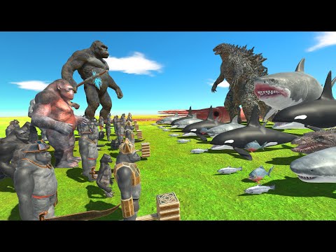 AQUATICS + GODZILLA VS MUTANT PRIMATES + KING KONG - Animal Revolt Battle Simulator