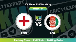 ENG vs AFG Dream11 | ENG vs AFG | England vs Afghanistan Dream11 Prediction | ICC World Cup Match 14