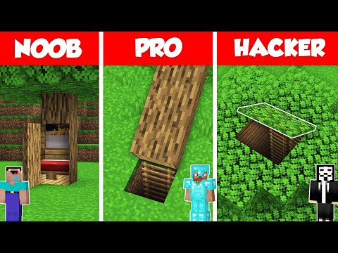 SECRET BASE INSIDE TREE HOUSE BUILD CHALLENGE - NOOB vs PRO vs HACKER / Minecraft Battle Animation