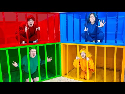 RED VS BLUE VS GREEN VS YELLOW CHALLENGE | ONE COLOR-ONLY JAIL FOR 24 HOURS BY CRAFTY HACKS PLUS