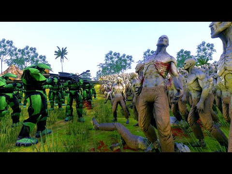 100 Halo Spartan E3s VS. 12,000 Zombies - Ultimate Epic Battle Simulator - UEBS