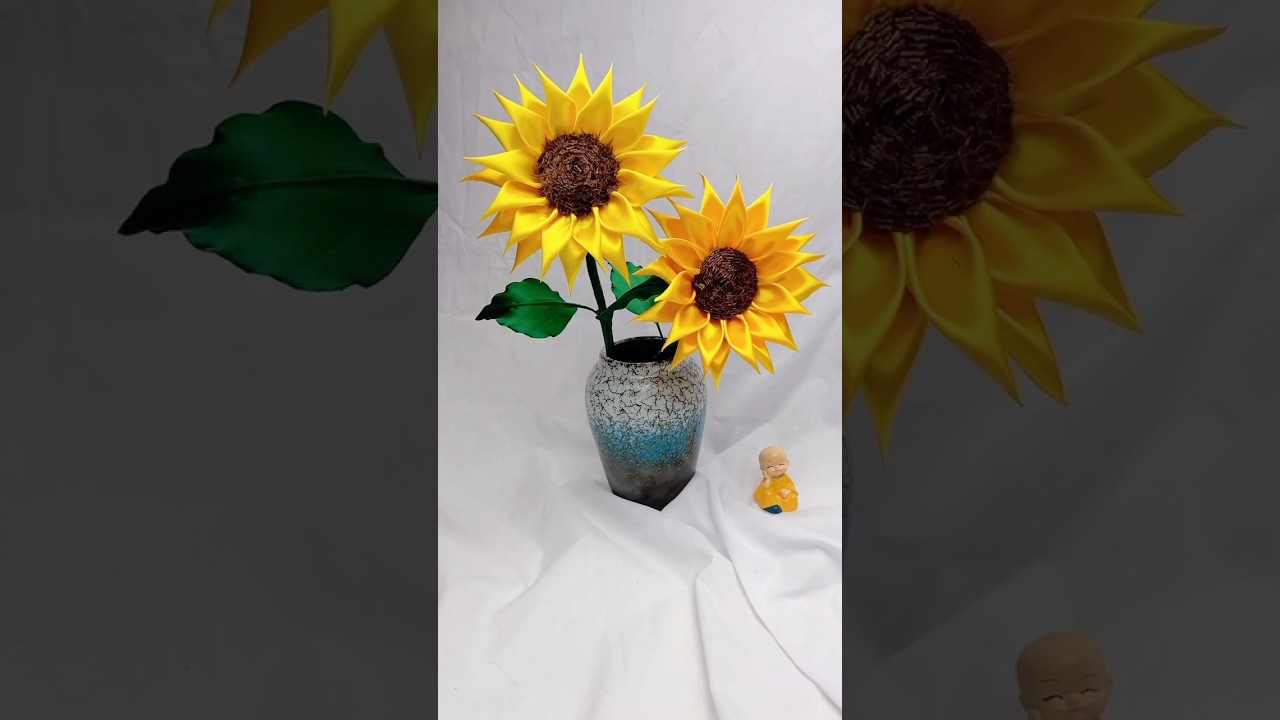Handmade diy ribbon sunflower #handmade #diy #gift #diyflowers #diycrafts #flowercraft #flower