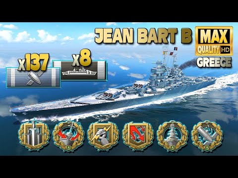 Battleship Jean Bart B: 3,8k bxp game on map Greece - World of Warships