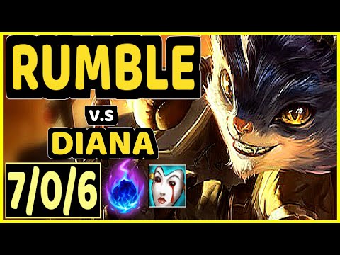BRUCER (RUMBLE) vs DIANA - 7/0/6 KDA MID CHALLENGER GAMEPLAY - BR