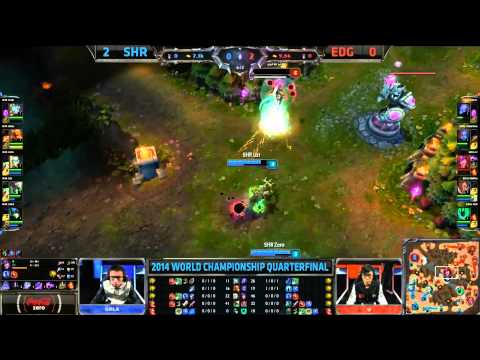 SHR Uzi & Zero Midlane Gank - SHR vs EDG Game 3 (S4 Worlds)
