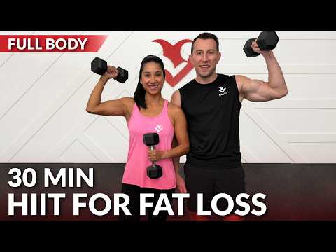 30 Min Dumbbell HIIT Workout for Fat Loss - Full Body Workout at Home with Weights No Jumping
