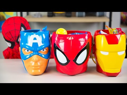 HUGE Spiderman Surprise Toys Bucket Captain America Iron Man Surprise Eggs Boy Toys Kinder Playtime Video