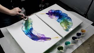 (786) STUNNING Double Peacock Feather Dutch Pour