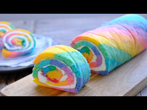 Rainbow roll cake with cookies | Simple Recipe