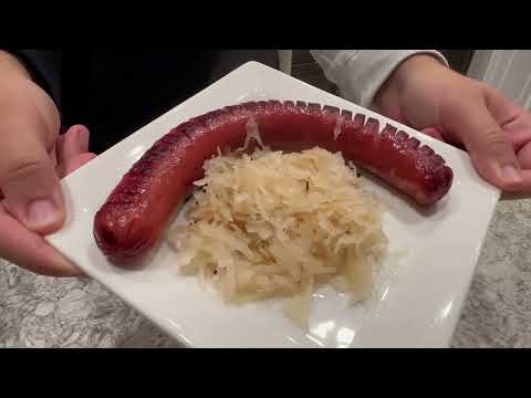 Latvian "kāposti ar desu"' sauerkraut with sausage