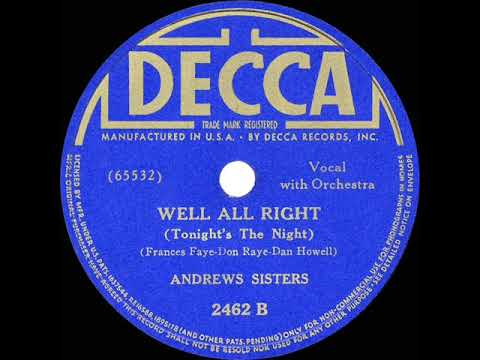 1939 HITS ARCHIVE: Well All Right (Tonight’s The Night) - Andrews Sisters
