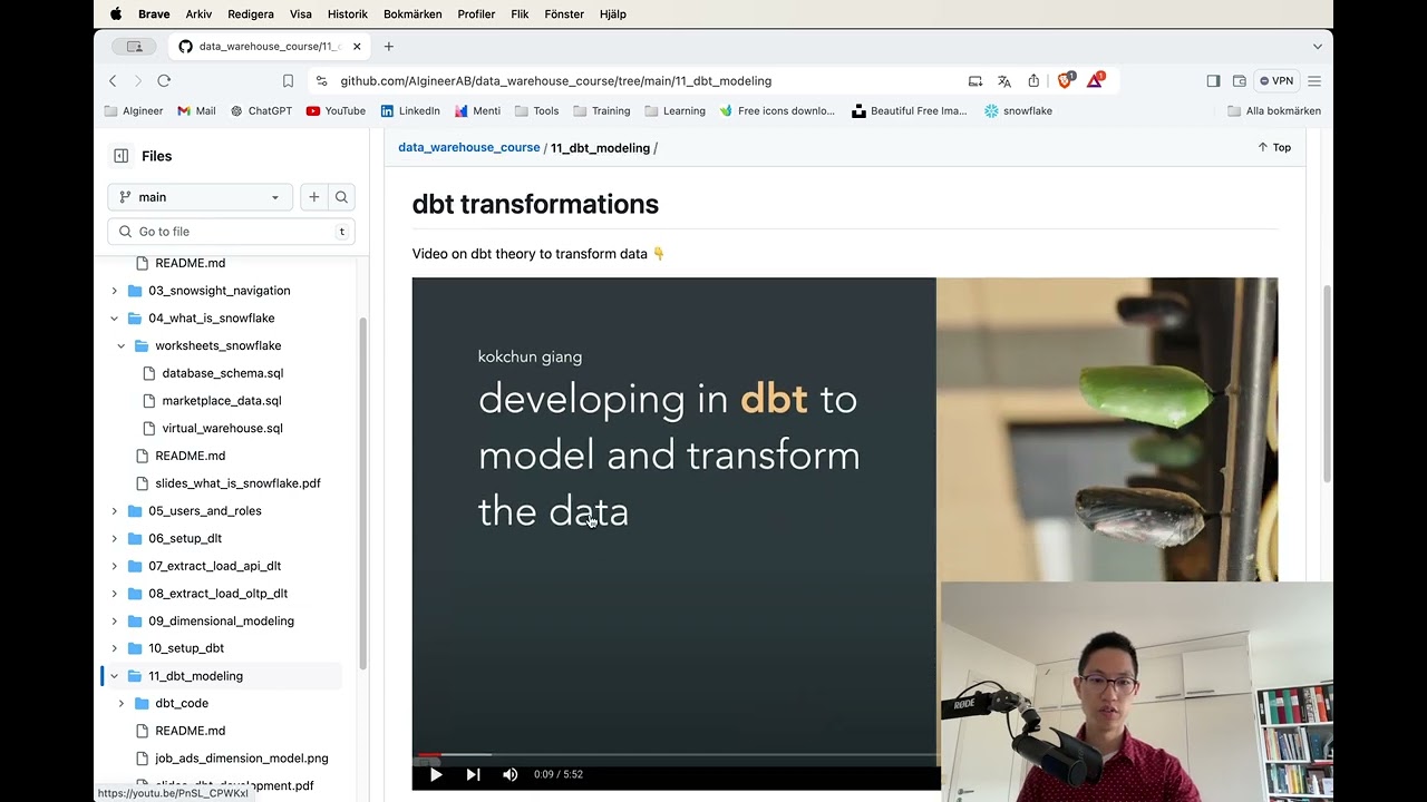 Data warehouse lifecycle course structure part 2 - github structure