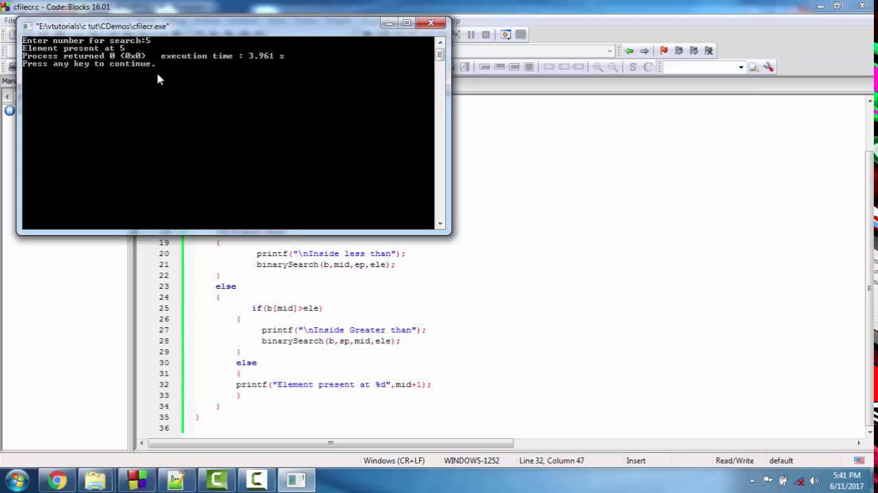 C Program to implement Binary Search Algorithm