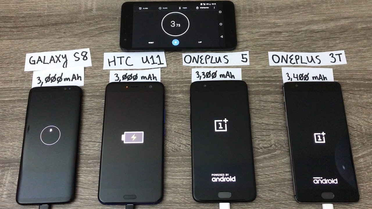 Galaxy S8 vs HTC U11 vs OnePlus 3T vs OnePlus 5 Battery Charge 0-100% NEW WORLD CLICKBAIT RECORD!