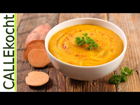 Süßkartoffelsuppe mit Knusper-Schnitzel. Perfektes einfaches Rezept.