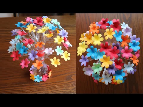 Plastic Bottle Flower Vase Craft - Paper Flowers - Home Decor Ideas