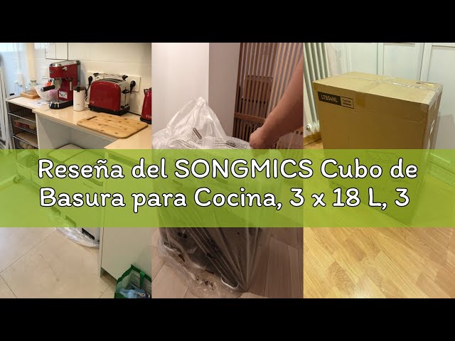 Vídeo relacionado con SONGMICS Cubo de Basura de Cocina de 3 x 15 L, con 3 compartimentos, 15 Bolsas, Cubos Extraíbles, Tapa, Asas, Cierre Suave, Acero Inoxidable, Plata LTB145EZ01