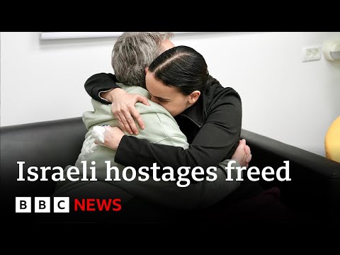 Video | Three Israeli hostages 'stable' after being freed, as Palestinian prisoners await release | BBC News