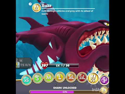 I collected all the fossils and unlocked Buzz |hungry shark world #hungrysharkworld #hungryshark
