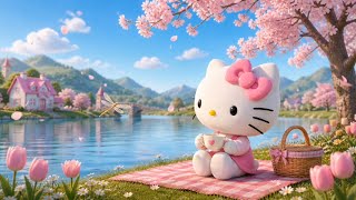 Relaxing Hello Kitty Lofi ☀️ Spring Lake Ambience | Calm Beats for Study & Focus