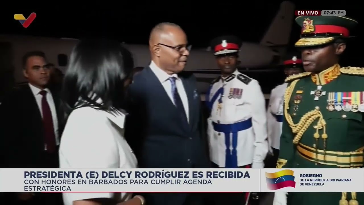 Delcy Rodríguez llega a Barbados, 26 de abril de 2026