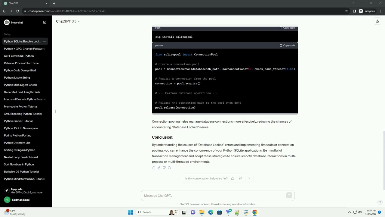 Python SQLite database locked despite large timeouts
