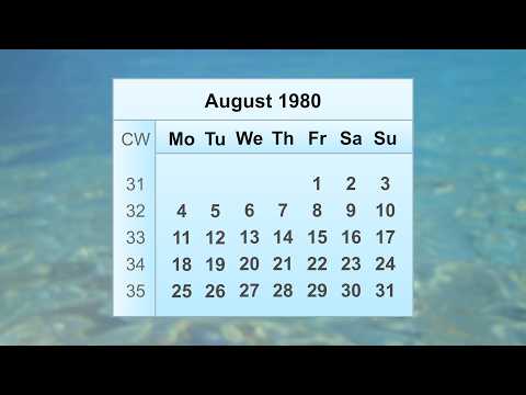 August 1980 Calendar