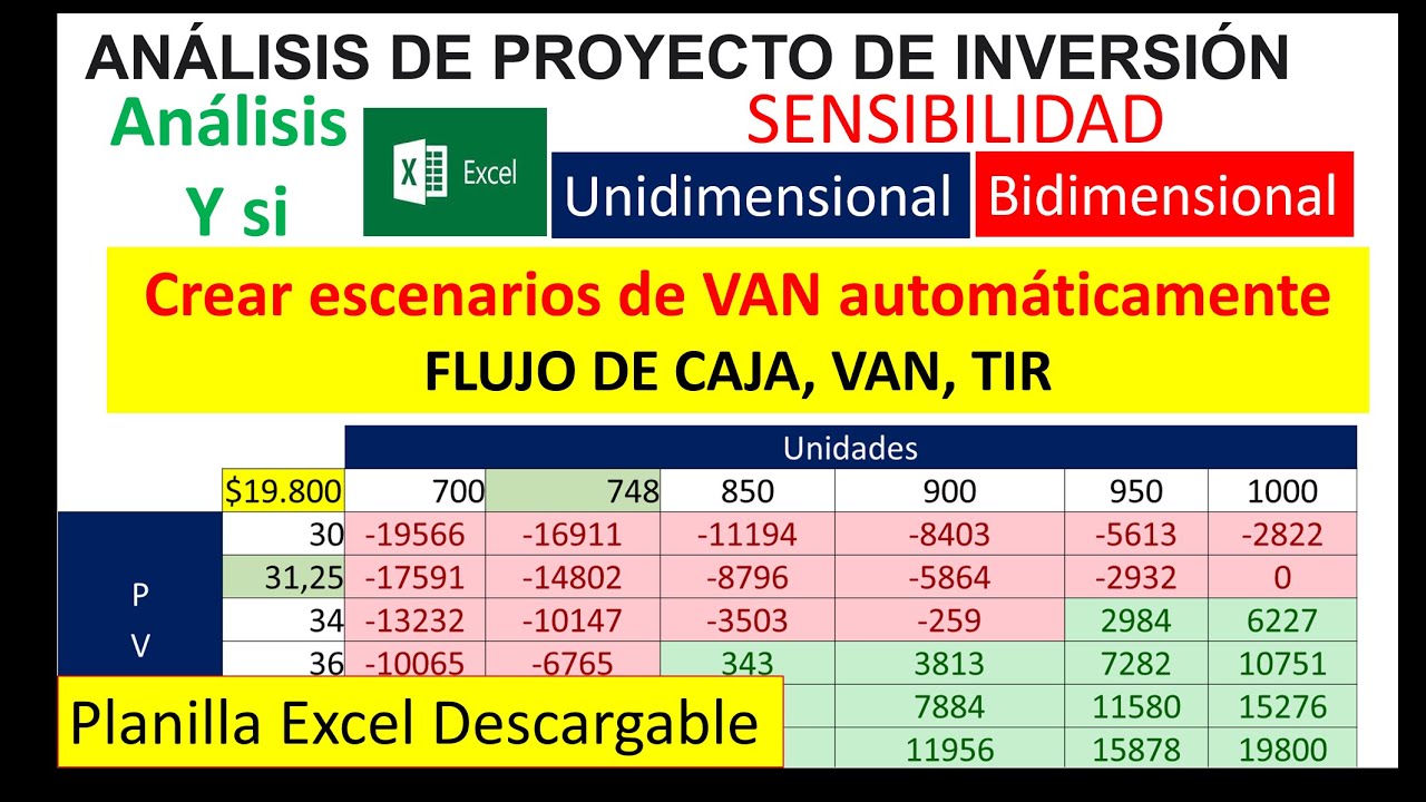 Análisis Proyecto Inversión: Puntos Críticos, Escenarios VAN,  sensibilidad, Y Si, flujo caja, TIR,