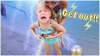 RORY SWIMS IN A POOL DURING A THUNDERSTORM | GET OUT! LIGHTNING IS COMING!