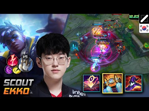 Scout Mid Ekko Build Hextech Rocketbelt Electrocute - Scout Ekko Match Highlight - LOL KR 12.23