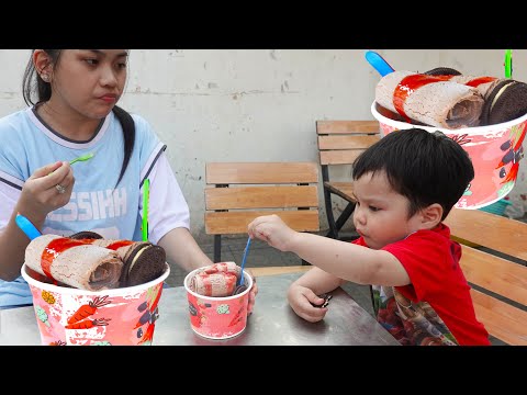 Cambodian Street Food, Eating DELICIOUS Fried Ice-Cream @ Ta Khmao Riverside Park