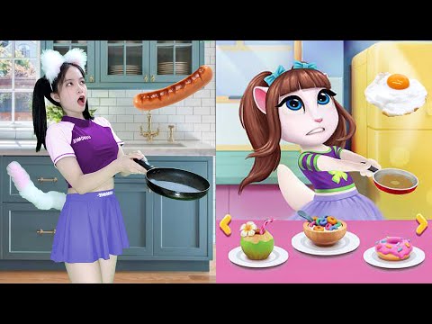 Imitate Angela to Make Food in the Kitchen - My Talking Angela 2 In the Real Life
