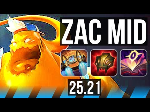 ZAC vs AKALI (MID) | Rank 6 Zac, 10/2/10, 500+ games, Dominating | KR Challenger | 25.21