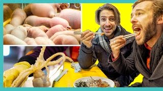 Americans Eat KOREAN PENIS FISH & LIVE OCTOPUS | Seoul Street Food Market South Korea
