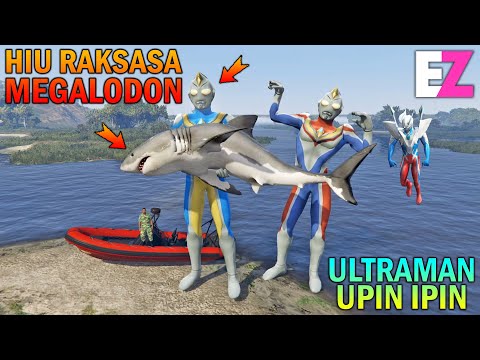ULTRAMAN UPIN IPIN BERBURU HIU RAKSASA MEGALODON - GTA 5 SULTAN BOCIL