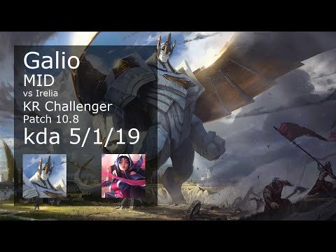 Galio vs Irelia Mid - KR Challenger 5/1/19 Patch 10.8 Gameplay // [롤] 갈리오 vs 이렐리아 미드