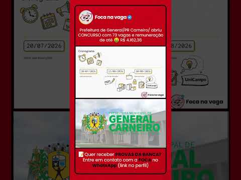 PREFEITURA DE GENERAL CARNEIRO/PR: NOVO EDITAL DE CONCURSO PÚBLICO PUBLICADO!