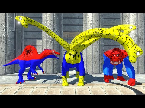 DEATH RUN vs HYDRA SPIDERMAN BRACHIOSAURUS TEAM - Animal Revolt Battle Simulator