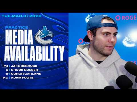 Jake DeBrusk, Brock Boeser, Conor Garland & Adam Foote Practice Media Availabilities (Mar 3, 2026)