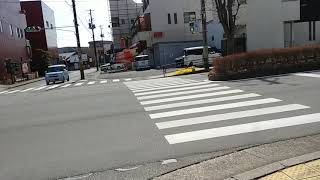 側道側にしか歩行者用信号機がない交差点【音響式信号機】