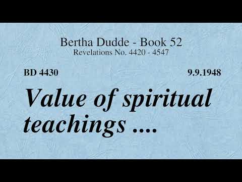 BD 4430 - VALUE OF SPIRITUAL TEACHINGS ....