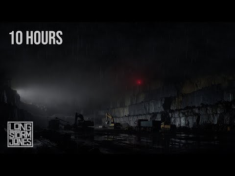 Storm Over Black Quarry — Heavy Rain & Rolling Thunder in the Open Pit | 10 HOURS