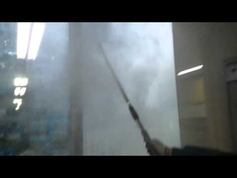 Squeegee wand with steam.