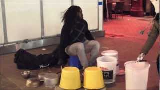 Street Drummer Playing Buckets, Pots and Pans. London Street Music.
